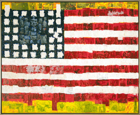 MARC LEAVITT Flag Series Acrylic and Collage on Canvas