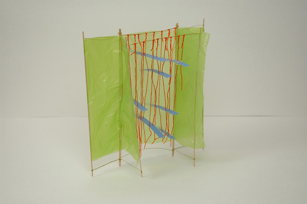  Weavings & Woven Structures Plastic (grocery bags), thread, vellum, wire, rubber and wood