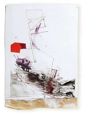 Margot Spindelman Roofs, Berths, Currents 2014-2016 gouache and ink on gessoed paper with brown tape