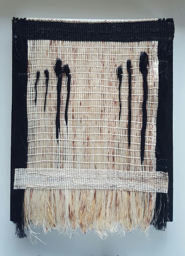 Michelle Mayn 2017 - Shimmer Muka (NZ Flax fibre), acrylic, tacks. board