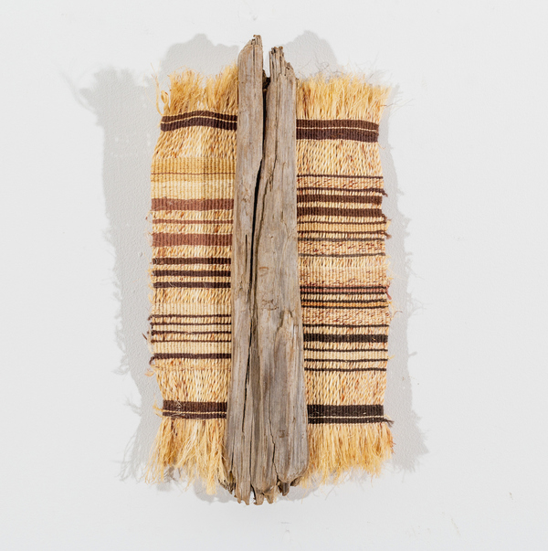 Michelle Mayn Muka & Wool Tauira Muka (Harakeke fibre/NZ Flax), tapestry wool, driftwood (Hokianga), copper screws