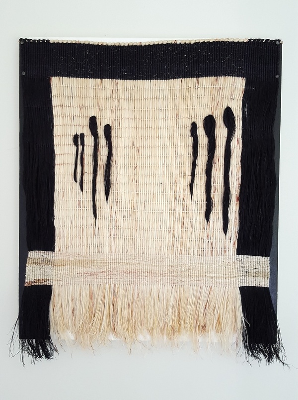  Tauira V - Piritahi Muka (NZ flax fibre), tacks, acrylic, gesso on board
