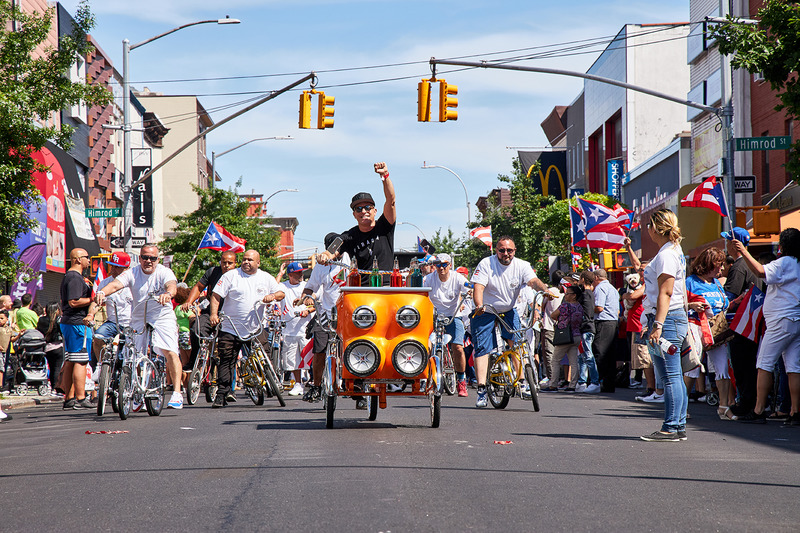 Miguel Luciano Pimp My Piragua Riding with the Classic Riders in the Bushwick Puerto RIcan Day Parade, 2019.