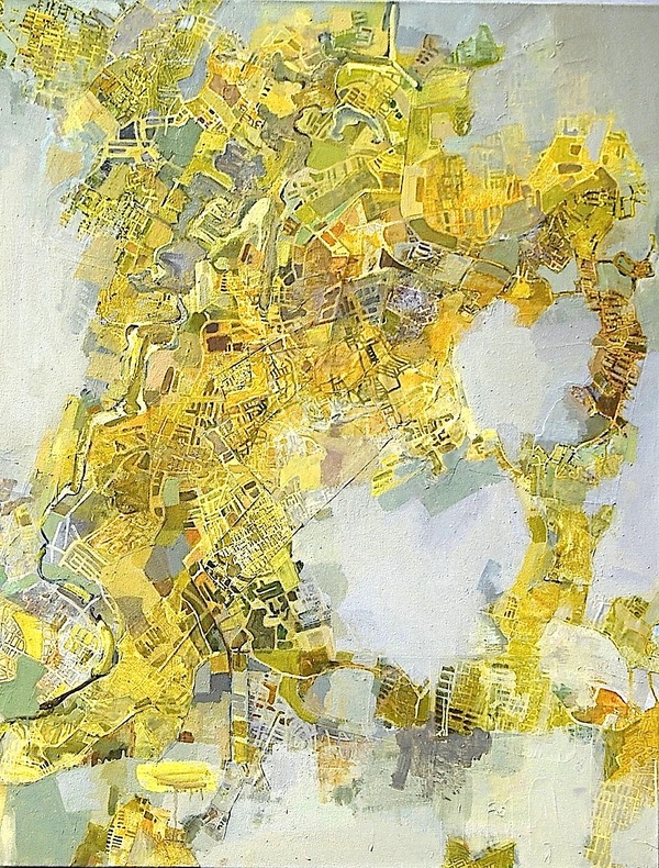 Patty Stone Mapping  oil, collage on canvas