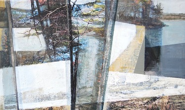 Patty Stone Charles River Collage inkjet prints, acrylic on canvas