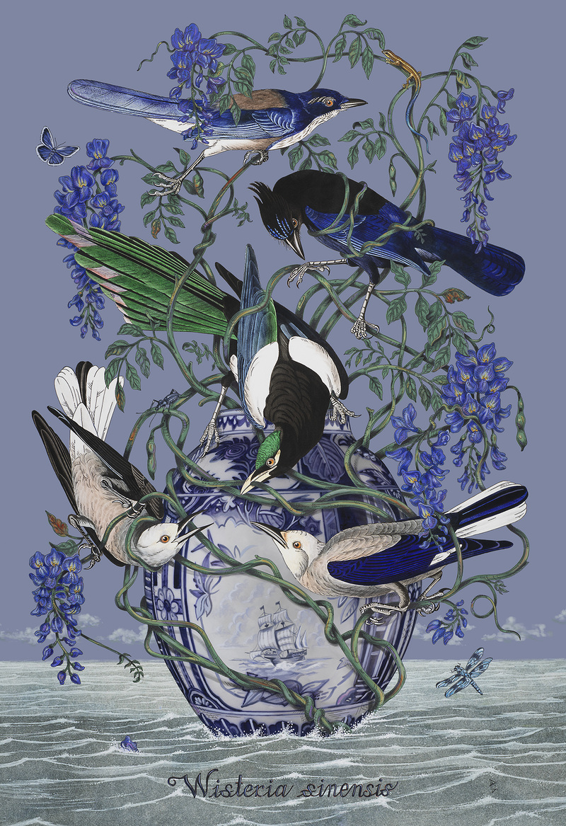 PENELOPE GOTTLIEB    Invasive Species Acrylic and ink over Audubon