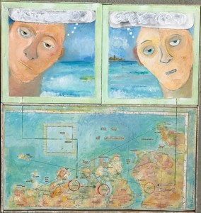 Pete Seligman Paintings oil, newspaper, map on wood