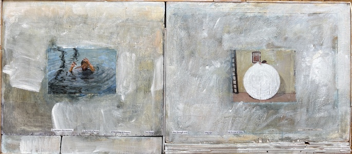 Pete Seligman Paintings Oil, cold wax medium, collage on wood