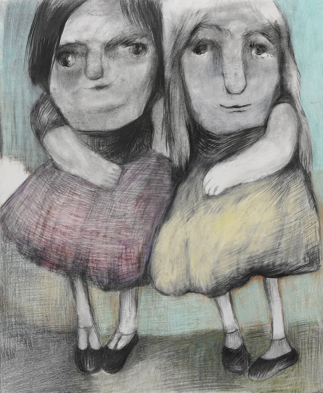  "Side by Side" series charcoal and colored pencil on paper