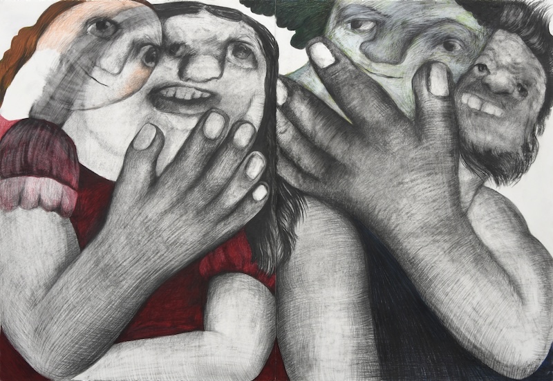  "Side by Side" series charcoal and colored pencil on paper