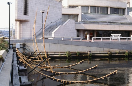 Roy Wilson Public Art on Water steel, rattan, flotation, flexes with tide