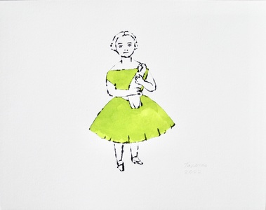 Girl with Doll (green)
