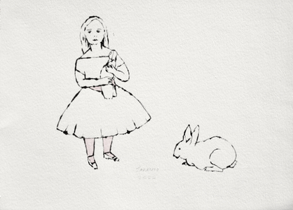 Girl with Doll &amp; Rabbit 