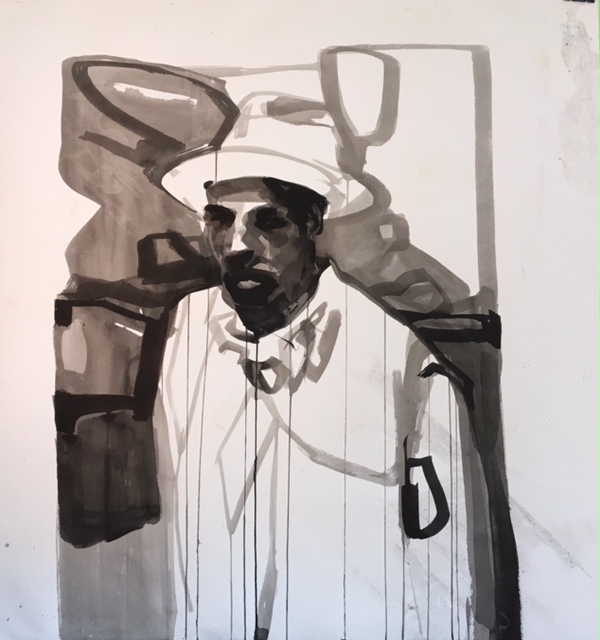 D.C. Lamothe  people in ink and charcoal Ink and pencil on cotton paper