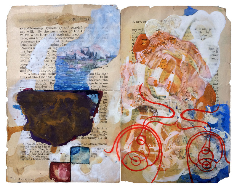 todd bartel Garden Studies ink, tempera, and watercolor on two pages from Ovid’s “Metamorphosis”