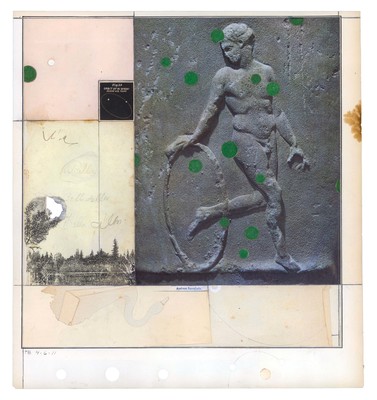 todd bartel Landscape Vernacular burnished, interlocking collage, 19th-century papers, end pages, photo-transfers on end pages, yes glue, archival document repair tape, and Alfred DeCredico’s collage remnants