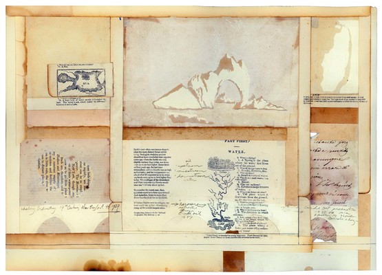 todd bartel Landscape Vernacular verso: paper bandaid repairs, Xerographic transfers, watercolor, graphite, Yes glue, document repair tape