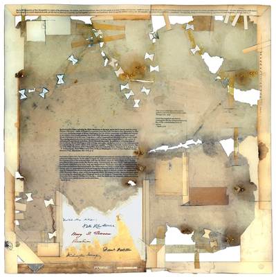 todd bartel Landscape Vernacular paper bandaid repairs, Xerographic transfers, pencil, document repair tape, Yes glue, antique masking tape