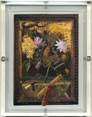 todd bartel Real Landscapes burnished, interlocking collage, using auction house catalogs, with archival tape, in artist-designed Plexiglass frame.