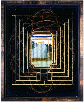 todd bartel Terra Reverentia constructed wood box, tempera, velvet, oil on wood, gold leaf, vines, steel spikes, glass, mustard seeds