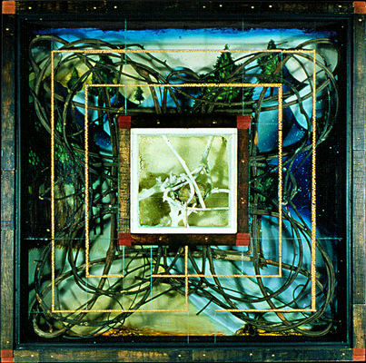 todd bartel Terra Reverentia constructed wood box, tempera, velvet, oil on linen, vines, twigs, rock, glass, mustard seeds