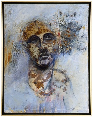 todd bartel Collage Paintings 1983-84 oil, collage, graphite, leaves, canvas