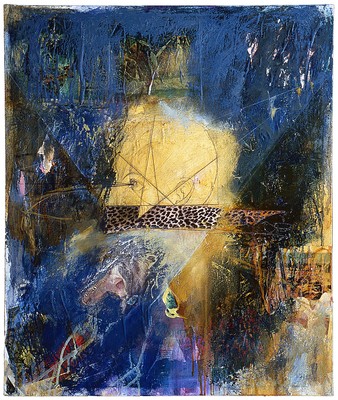 todd bartel Collage Paintings 1983-84 oil, thread, collage, leapord skin, canvas