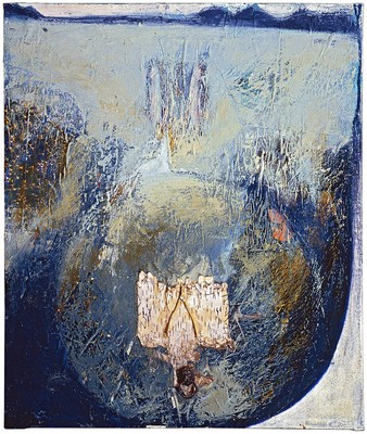 todd bartel Collage Paintings 1983-84 oil, thread, collage, birch bark, shade pull, canvas