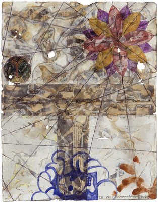 todd bartel Garden Studies ink, gesso, watercolor and negative sticker remnants on two pages from Ovid’s “Metamorphosis”
