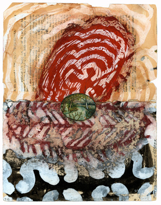 todd bartel Garden Studies ink, gesso, shoe polish, tempera, acrylic, and watercolor on two pages from Ovid’s Metamorphosis”