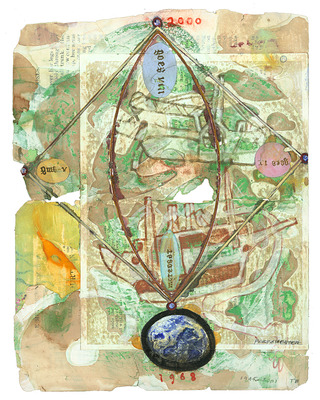 todd bartel Garden Studies ink, gesso, negative sticker remnants and watercolor on two pages from Ovid’s “Metamorphosis”
