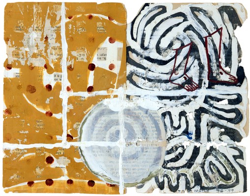 todd bartel Select Drawings ink, clay, shoe polish and pressed flower on two pages from Ovid’s “Metamorphosis”