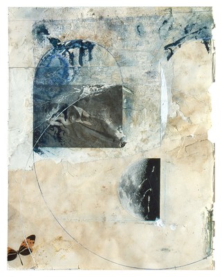 todd bartel Collages 1984-85 (Rome) cutout bookplates, aged magazine page, gouache, watercolor and pencil on back of page from a Florentine book (Book of Kings c. 1900)