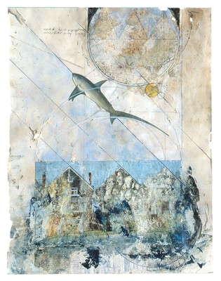 todd bartel Collages 1984-85 (Rome) cutout bookplates, magazine cutouts, gouache, watercolor, gold leaf and pencil on back of page from a Florentine book (Book of Kings c. 1900)