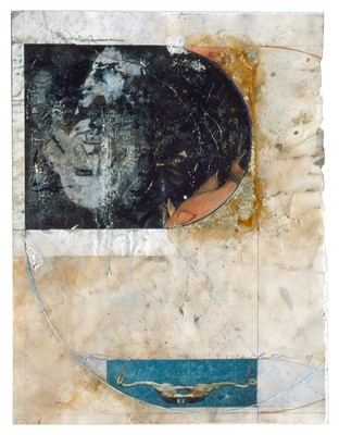 todd bartel Collages 1984-85 (Rome) cutout bookplates, magazine cutout, gouache, watercolor, gold leaf and pencil on back of page from a Florentine book (Book of Kings c. 1900)