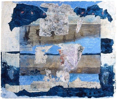 todd bartel Collages 1983-1984 carbon copy transfer, pencil, Elmer's glue, wax, book cutouts, aged magazine page, pressed leaves and paint chips on Odd Fellows Union yearbook page (c. 1930)
