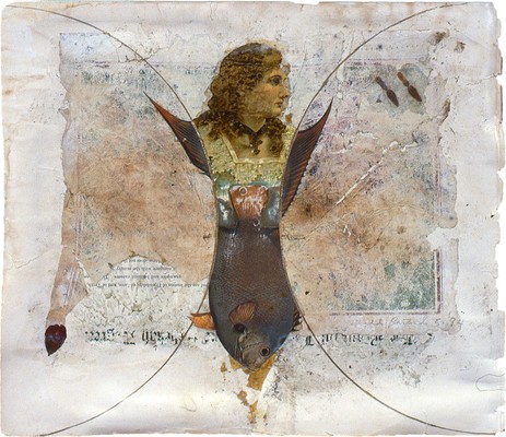todd bartel Collages 1983-1984 gouache, pencil, pressed leaves, aged magazine page, Elmer's glue and book cutouts on Odd Fellows Union yearbook page (c. 1930)