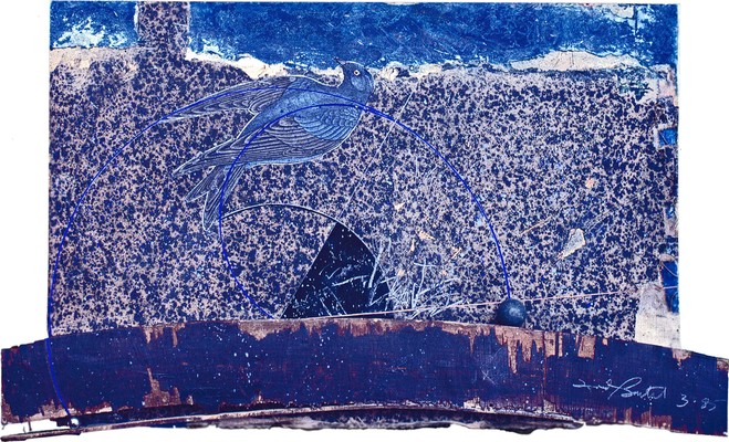 todd bartel Assemblages 1982-1989 gouache and graphite on marbled paper, watercolor on book engraving, Victorian marble, ball bearing, on disassembled stool parts