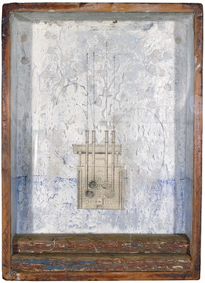 todd bartel Assemblages 1982-1989 wood, sealing wax gouache and ballbearings on Italian Letter (c. 1880), book engraving, snake cutout