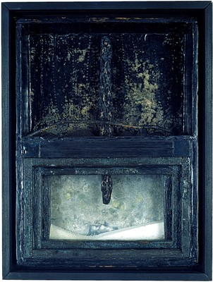 todd bartel Assemblages 1982-1989 sealing wax, ball bearings, bookplates, watercolor, acrylic and ink on Italian letter (c.1880), constructed wood box, discarded wood, driftwood, sand, found wooden box, glass