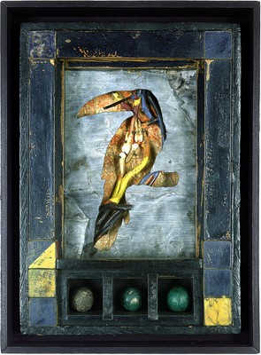todd bartel Assemblages 1982-1989 tempera, casein, Italian letter (c. 1880), vines, human teeth, lead, horse tail hair, glass slide mounts, malachite, marble, toy wood blocks, wood box, glass