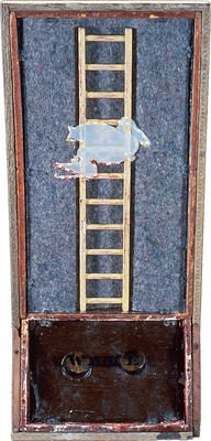 todd bartel Assemblages 1989-1994 constructed wood box, felt, hand-made ladder, Plaka, sandblasted glass, glazing points, Xeroxes, wax, shellac    