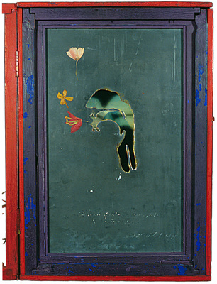 todd bartel Assemblages 1989-1994 constructed wood box, tempera, lead, gold leaf, pressed flowers