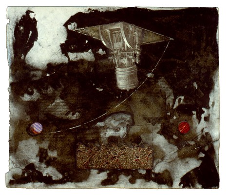 todd bartel Collages 1985-89+ carbon copy transfer, book cutouts, marbled paper, Elmer’s glue on “Odd Fellows Union” yearbook page