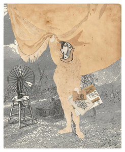todd bartel Homages burnished interlocking collage, antique papers, Xerographic prints on 20th & 19th-century endpapers, pencil, document repair tape