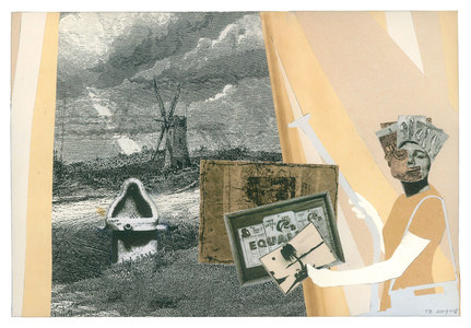 todd bartel Homages burnished interlocking collage, antique papers, Xerographic prints on 20th & 19th-century endpapers, pencil, document repair tape