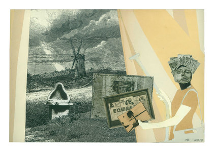 todd bartel Homages burnished interlocking collage, antique papers, Xerographic prints on 20th & 19th-century endpapers, pencil, document repair tape
