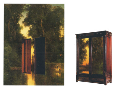todd bartel Witness burnished interlocking collage, auction house catalog cuttings, watercolor, document repair tape