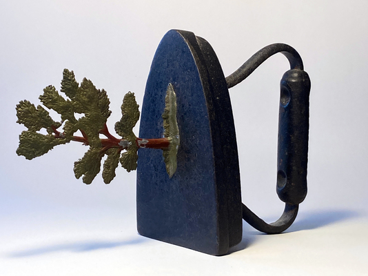 todd bartel Assemblages assisted readymade, vintage iron, toy lead tree