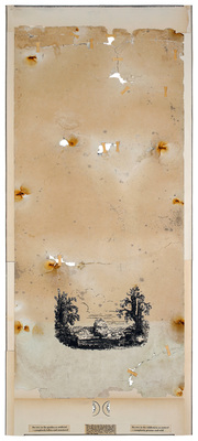 todd bartel Landscape Vernacular burnished interlocking collage; verso: document repair tape, 19th- and 20th-century endpaper cuttings for seam-support, Yes Glue; artist-made frame
